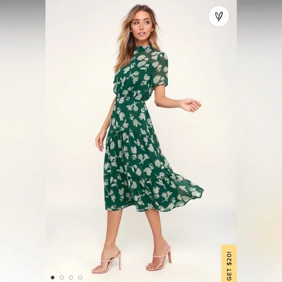 green emerald velvet dress Pinch: Class Act Dark Olive Green Floral Mid Dress – Shop the Mint main image 0
